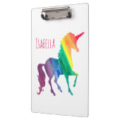 パーソナライズでクールな虹のユニコーンの水彩画の子供 クリップボード (左)