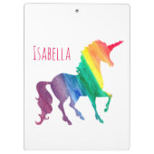 パーソナライズでクールな虹のユニコーンの水彩画の子供 クリップボード (裏面)