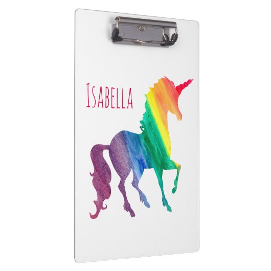 パーソナライズでクールな虹のユニコーンの水彩画の子供 クリップボード (右)