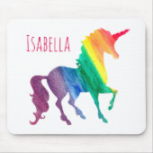 パーソナライズでクールな虹のユニコーンの水彩画の子供 マウスパッド (正面)