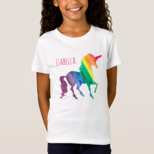 パーソナライズでクールな虹のユニコーンの水彩画の子供 Tシャツ