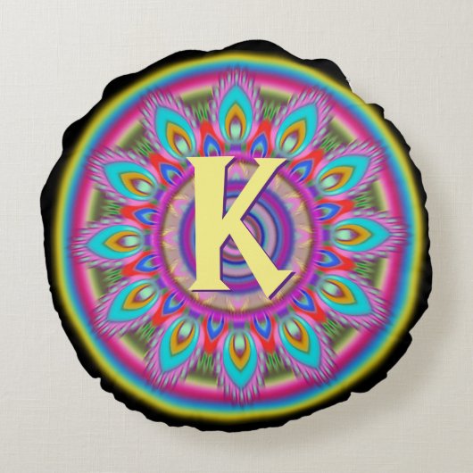 パーソナライズでサイケデリックな円形の投球のクッション ラウンドクッション (裏面)