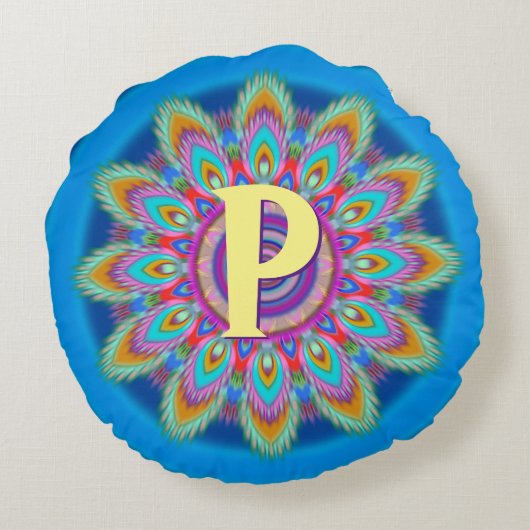 パーソナライズでサイケデリックな円形の投球のクッションblu2 ラウンドクッション (裏面)