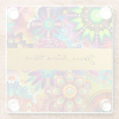 パーソナライズでファンキーなBohoの花の炎の曼荼羅 ガラスコースター (裏面)