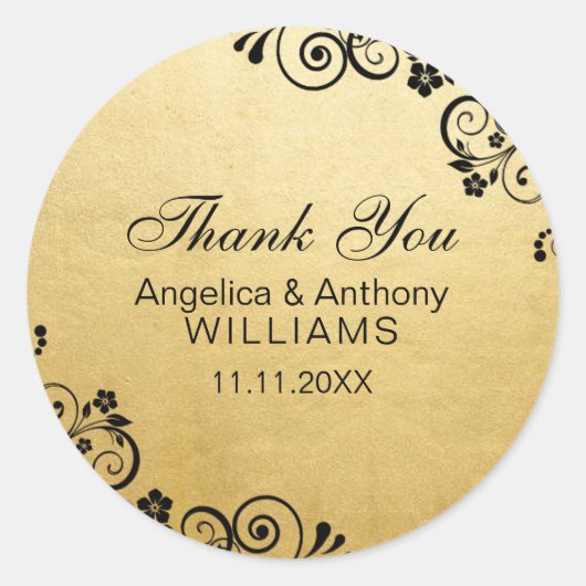 パーソナライズでフェイクな金ゴールドホイルの結婚式は感謝していしています ラウンドシール (正面)