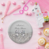 パーソナライズでフェイクな銀製のスパンコールの弓ベビーシャワー ペーパープレート (パーティー)