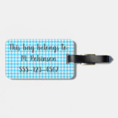 パーソナライズでプレッピーで青いギンガムの荷物のバッグのラベル ラゲッジタグ (裏面横)