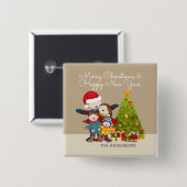パーソナライズでメリーな家族のクリスマスPinボタン 缶バッジ (正面&裏面)