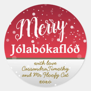 パーソナライズでメリーなJólabókaflóðの赤家族 ラウンドシール