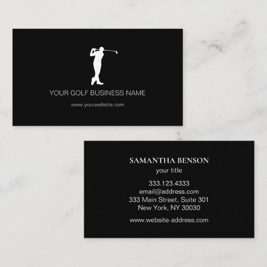パーソナライズでモダンで黒いプロゴルフ 名刺 (正面/裏面)