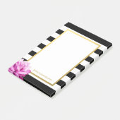 パーソナライズでモダンな白黒のストライプのピンクのバラ ポストイット (アングル)