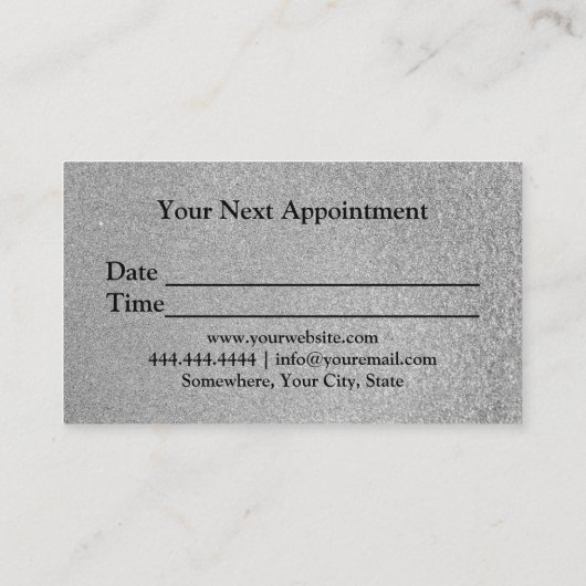 パーソナライズでモダンな銀製のグリッターの歯科医の歯 名刺 (裏面)