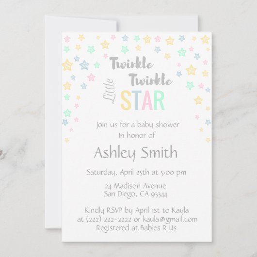 パーソナライズでユニセックスなきらめきのきらめきのベビーシャワー 招待状 (正面)