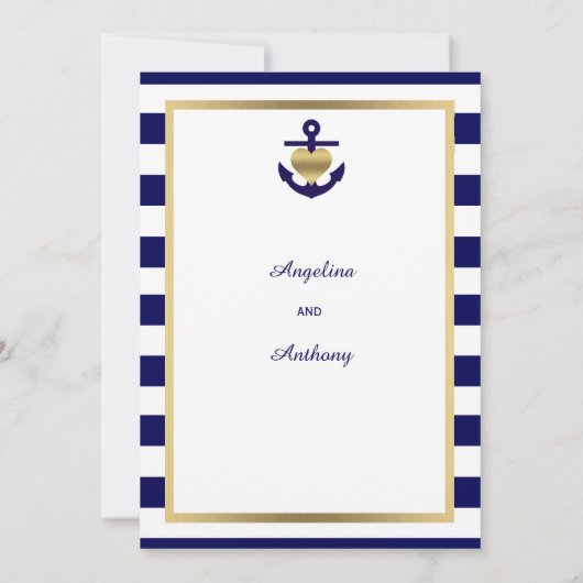 パーソナライズで上品で航海のな金ゴールド海軍結婚式 招待状 (裏面)