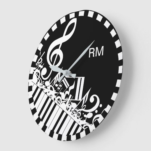 パーソナライズで乱雑な音符およびピアノ鍵 ラージ壁時計 (傾斜)