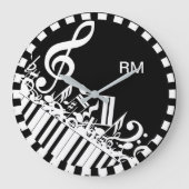 パーソナライズで乱雑な音符およびピアノ鍵 ラージ壁時計 (正面)