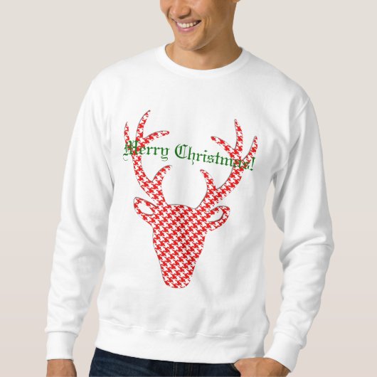 パーソナライズで千鳥格子のなクリスマスのトナカイ スウェットシャツ (正面)