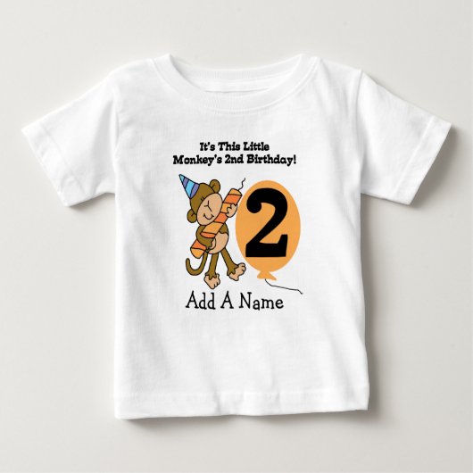 パーソナライズで小さい猿の第2誕生日のTシャツ ベビーTシャツ (正面)