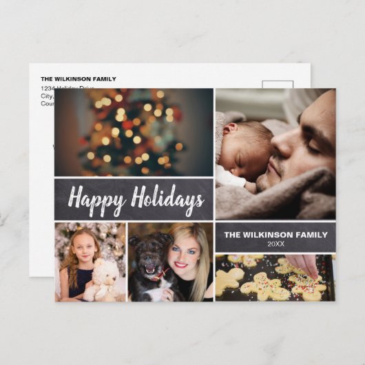 パーソナライズで幸せな休日のクリスマスの写真のコラージュ シーズンポストカード (正面/裏面)
