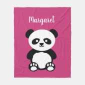 パーソナライズで愛らしいパンダくまの女の子のピンクの子供 フリースブランケット (正面)