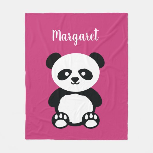 パーソナライズで愛らしいパンダくまの女の子のピンクの子供 フリースブランケット (正面)