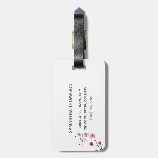 パーソナライズで日本のな桜のイラストレーション ラゲッジタグ (裏面縦)