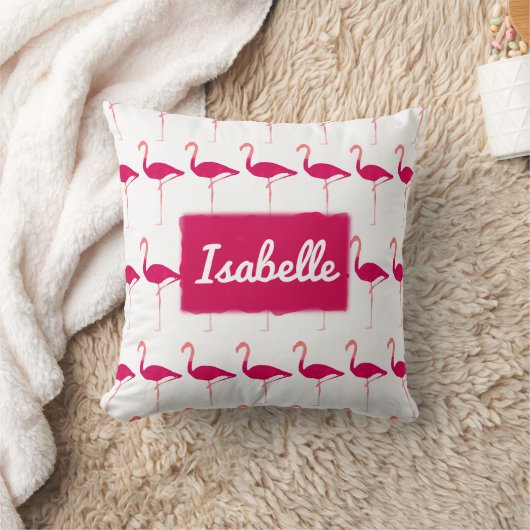 パーソナライズで明るいピンクの写実的なフラミンゴのプリント クッション (ブランケット)