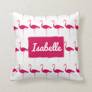 パーソナライズで明るいピンクの写実的なフラミンゴのプリント クッション
