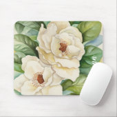 パーソナライズで白いマグノリアによっては水彩画が開花します マウスパッド (マウス)
