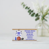 パーソナライズで白くおよび青のバスケットボールジャージー 名刺 (スタンド正面)