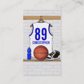 パーソナライズで白くおよび青のバスケットボールジャージー 名刺 (裏面)