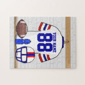 パーソナライズで白く赤く青いフットボールジャージー ジグソーパズル (横)