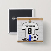 パーソナライズで白く黒いフットボールのサッカージャージー 缶バッジ (正面&裏面)