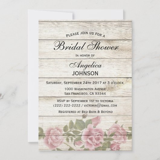 パーソナライズで素朴でシックなヴィンテージのブライダルシャワー 招待状 (正面)