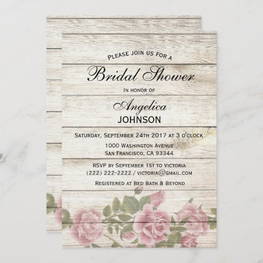 パーソナライズで素朴でシックなヴィンテージのブライダルシャワー 招待状 (正面/裏面)