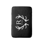 パーソナライズで素朴なシカの(雄ジカの)枝角のモノグラム バスマット (正面縦)