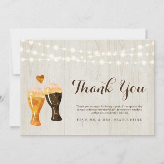 パーソナライズで素朴なビール醸造所ビール結婚式 サンキューカード (正面)