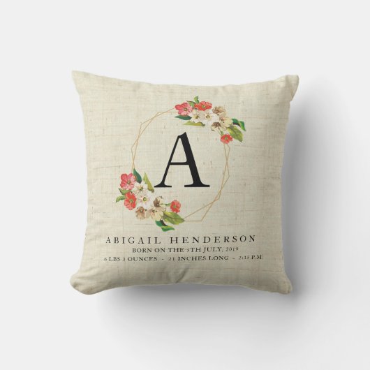 パーソナライズで素朴なベビーの誕生Statsの枕 クッション (正面)