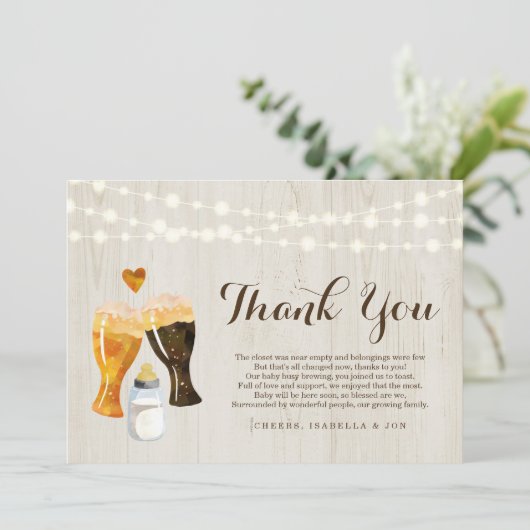 パーソナライズで素朴なベビーの醸造のベビーシャワー サンキューカード (スタンド正面)