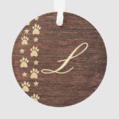 パーソナライズで素朴な木製の金ゴールドペット足のプリントの写真 オーナメント (裏面)