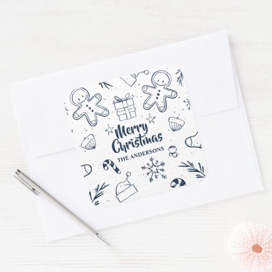 パーソナライズで美しいクリスマスのスケッチのステッカーのシール スクエアシール (封筒)