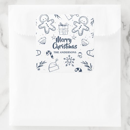 パーソナライズで美しいクリスマスのスケッチのステッカーのシール スクエアシール (バッグ)