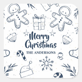 パーソナライズで美しいクリスマスのスケッチのステッカーのシール スクエアシール