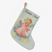 パーソナライズで美しいヴィンテージの女の子の天使 スモールクリスマスストッキング (正面 (吊り時))