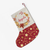 パーソナライズで自然で素朴なリースのシカ スモールクリスマスストッキング (裏面 (吊り時))