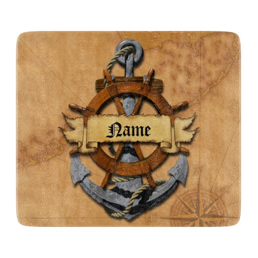 パーソナライズで航海のないかりおよび車輪 カッティングボード (正面)