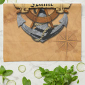 パーソナライズで航海のないかりおよび車輪 キッチンタオル (折り畳み)