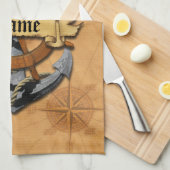 パーソナライズで航海のないかりおよび車輪 キッチンタオル (四つ折り)