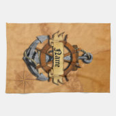 パーソナライズで航海のないかりおよび車輪 キッチンタオル (横)