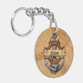 パーソナライズで航海のないかりおよび車輪 キーホルダー (正面左)